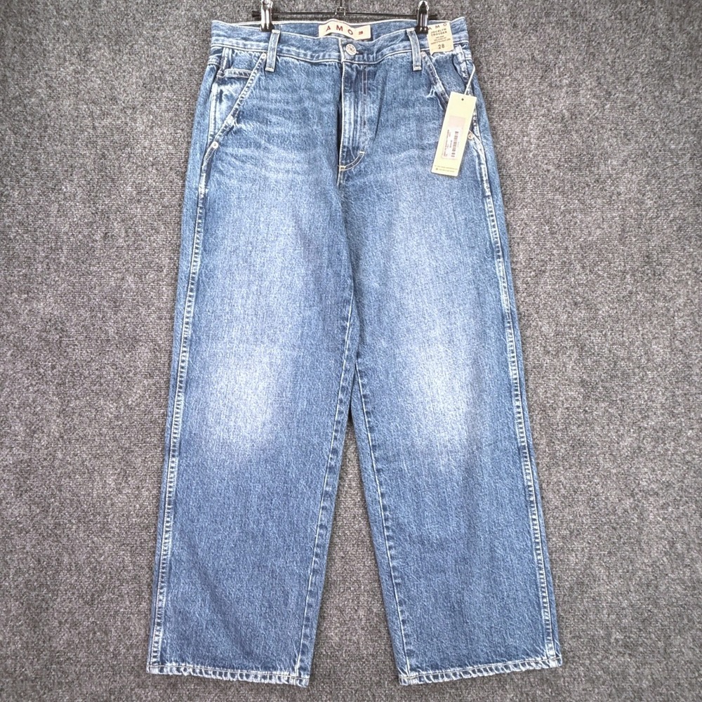 AMO Jocelyn Shaped Trouser Jeans 28 Mid Rise Relaxed Wide Straight Leg Denim NWT